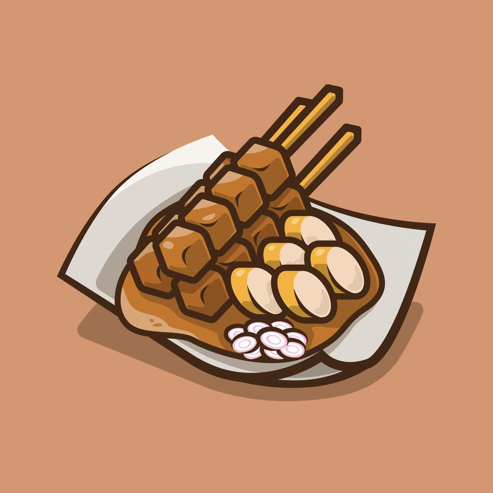 Sate Madura Food Cartoon Illustration and Sticker Design vector