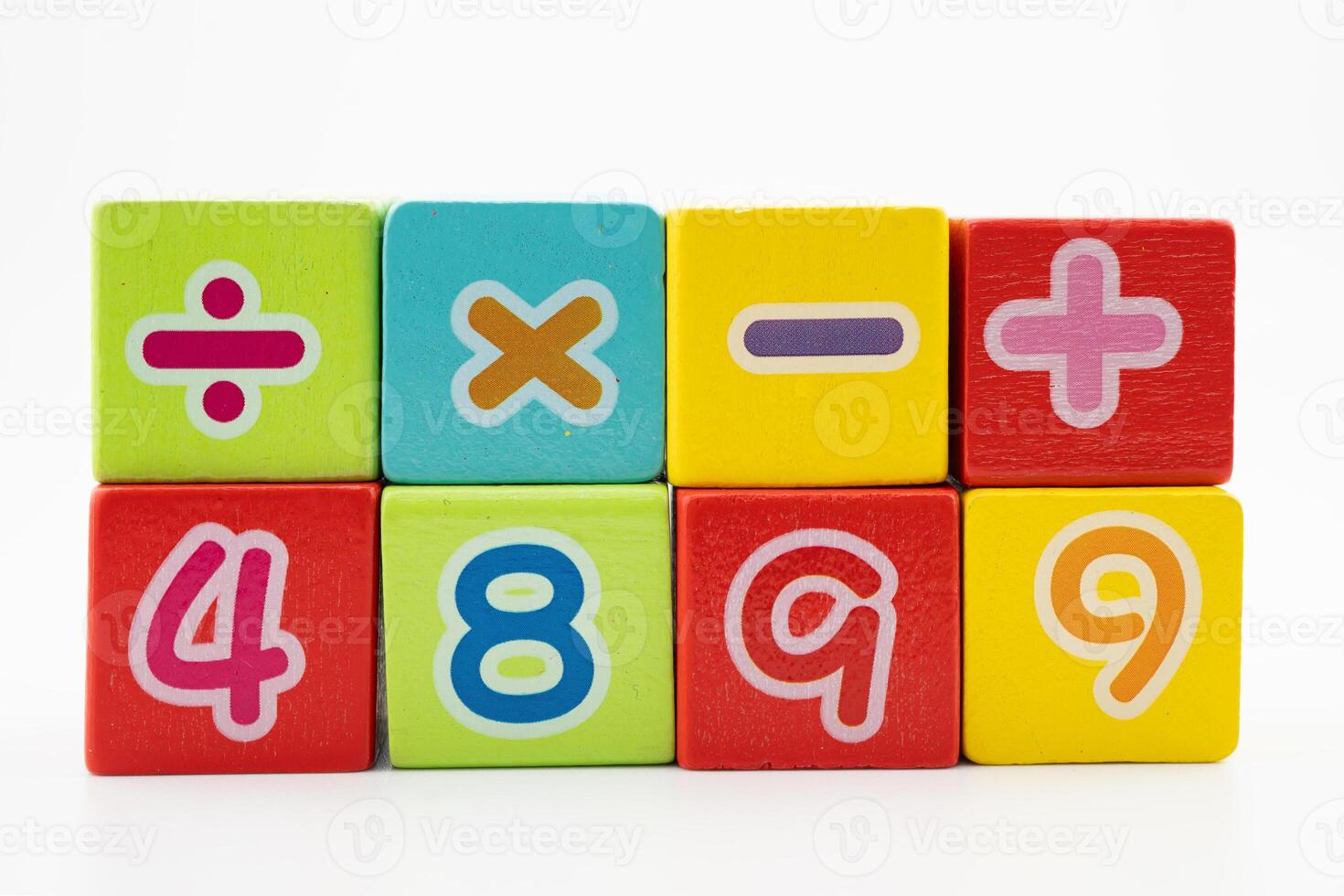 Number wood block cubes for learning Mathematic education math. photo