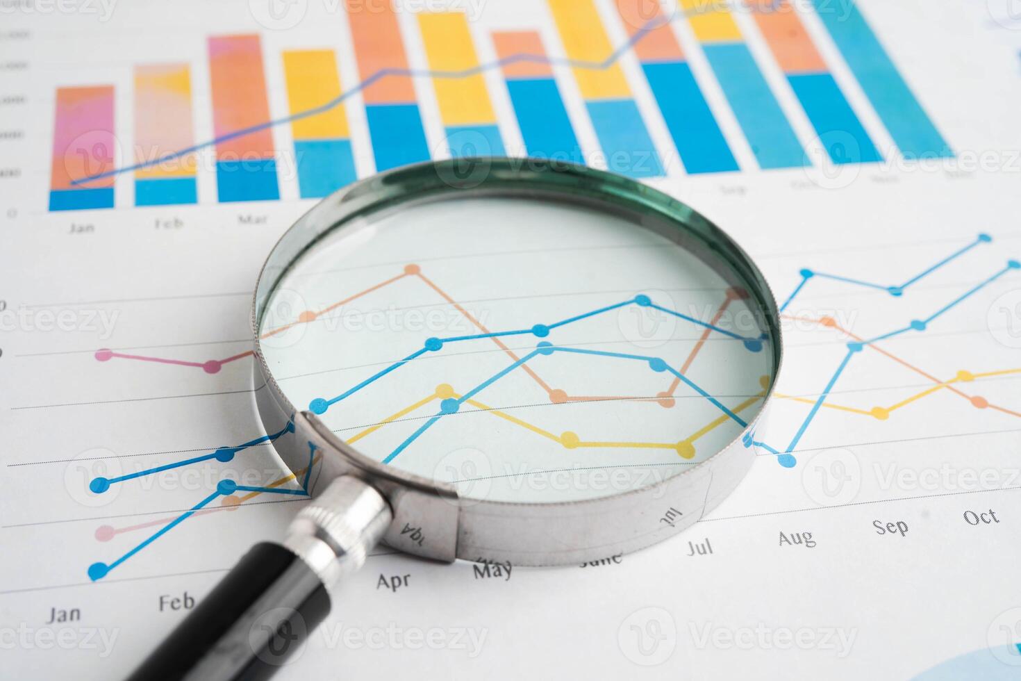 Magnifying glass graph paper. photo