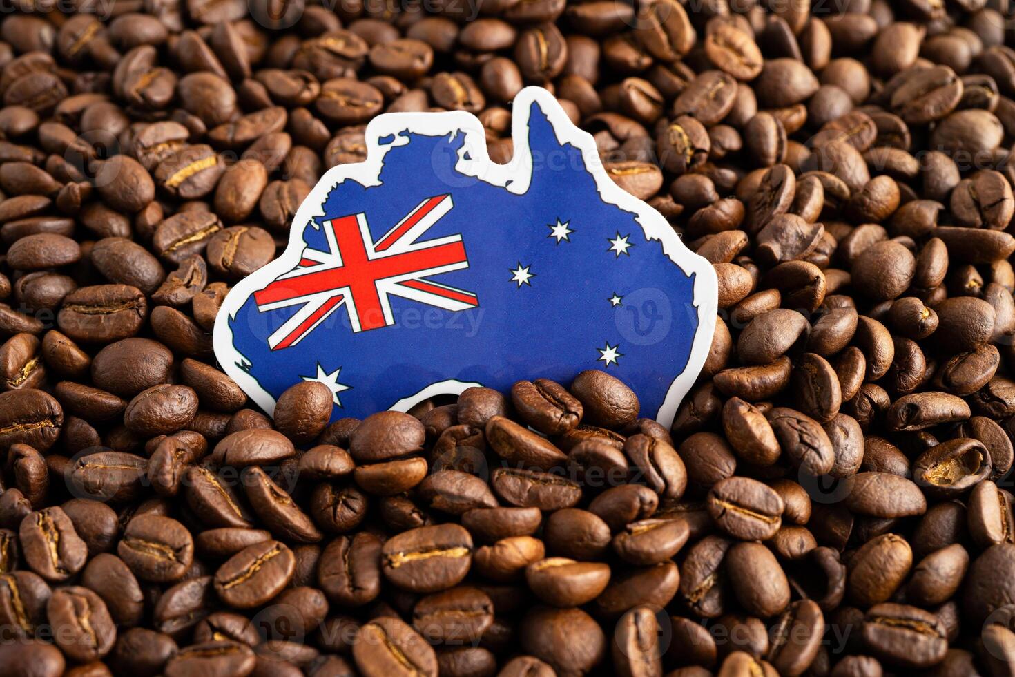 Australia flag on coffee beans, shopping online for export or import food product. photo