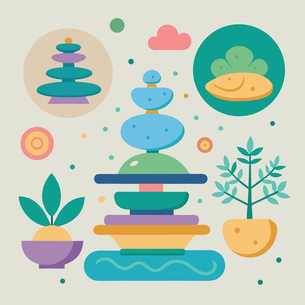 Icon Repeating bonsai tree and zen stone icons vector