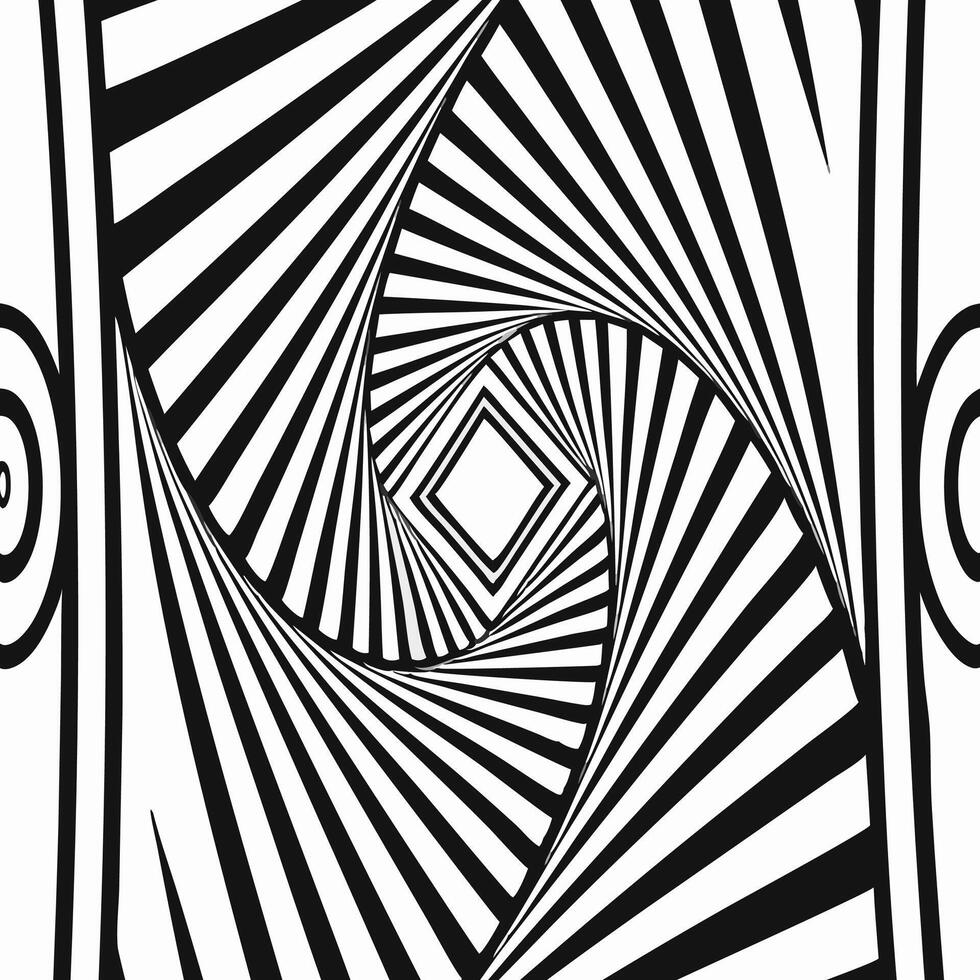 An optical illusion with black and white stripes forming a vortex towards a central diamond shape vector