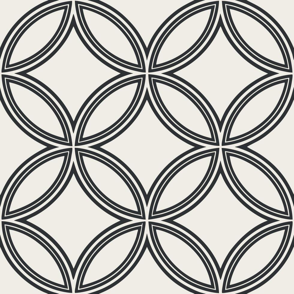 Seamless pattern of overlapping circles with a double outline, creating a geometric design on a light background vector