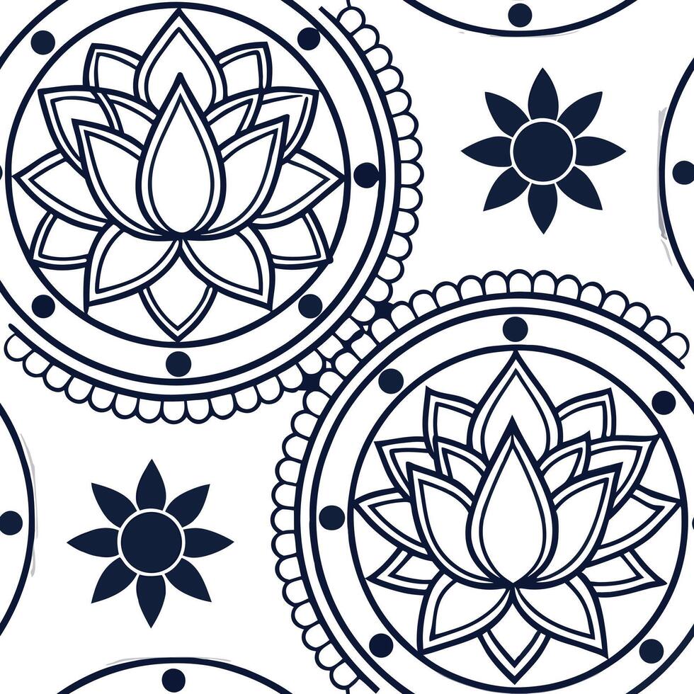 Seamless pattern with lotus flowers and geometric shapes