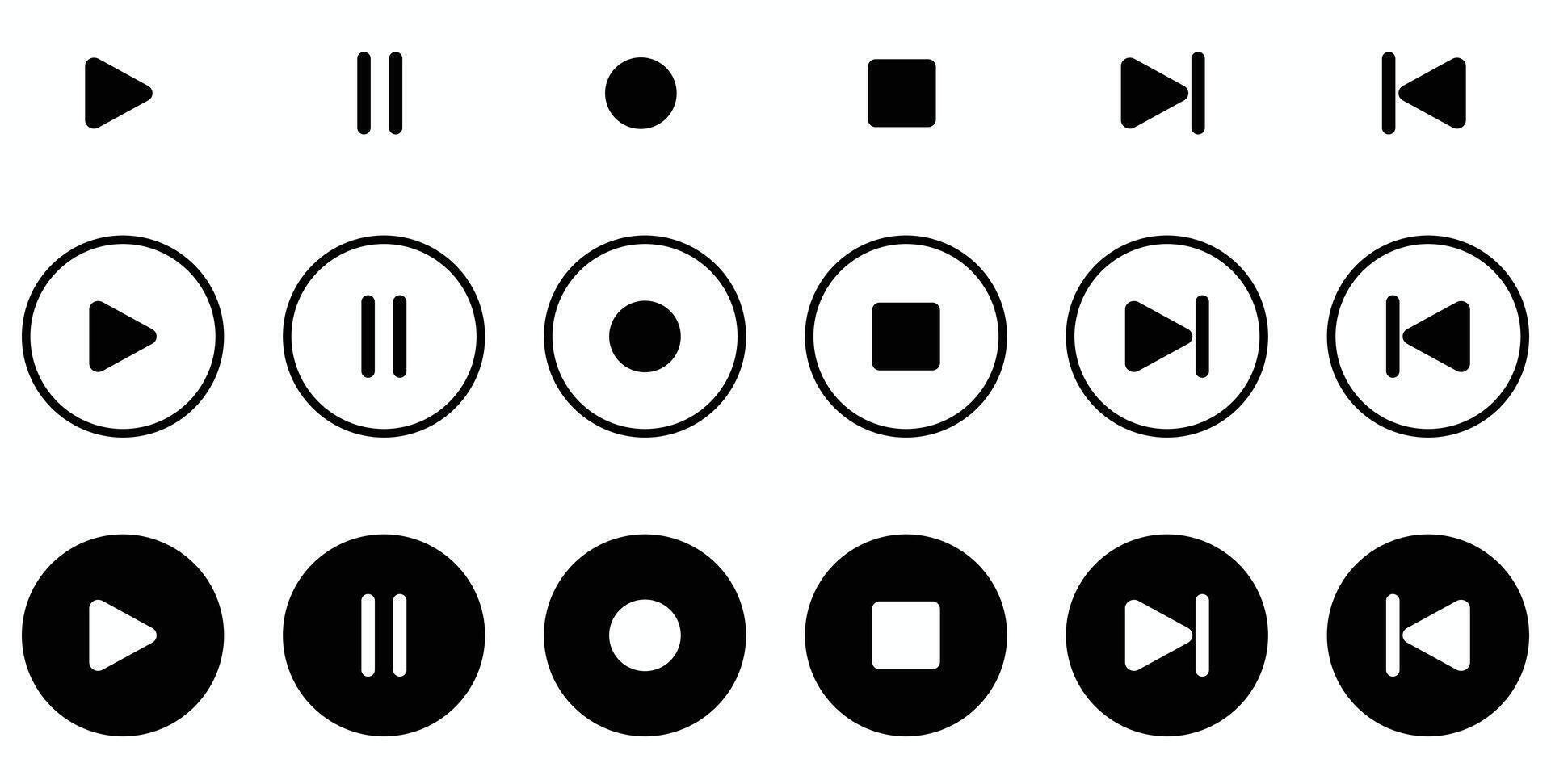media control icons for play, pause, and navigation vector