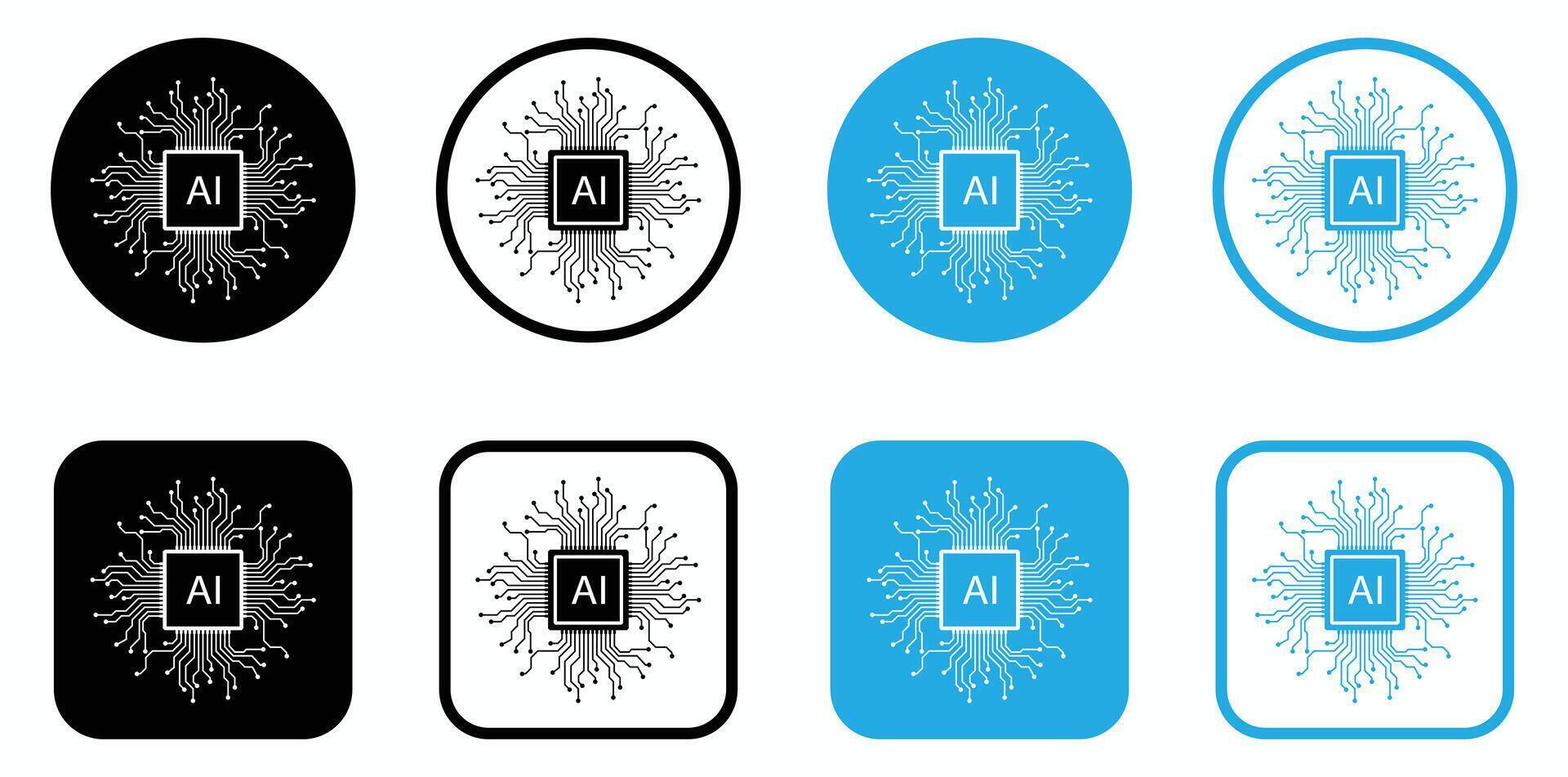 Various ai icon designs in black and blue color schemes vector