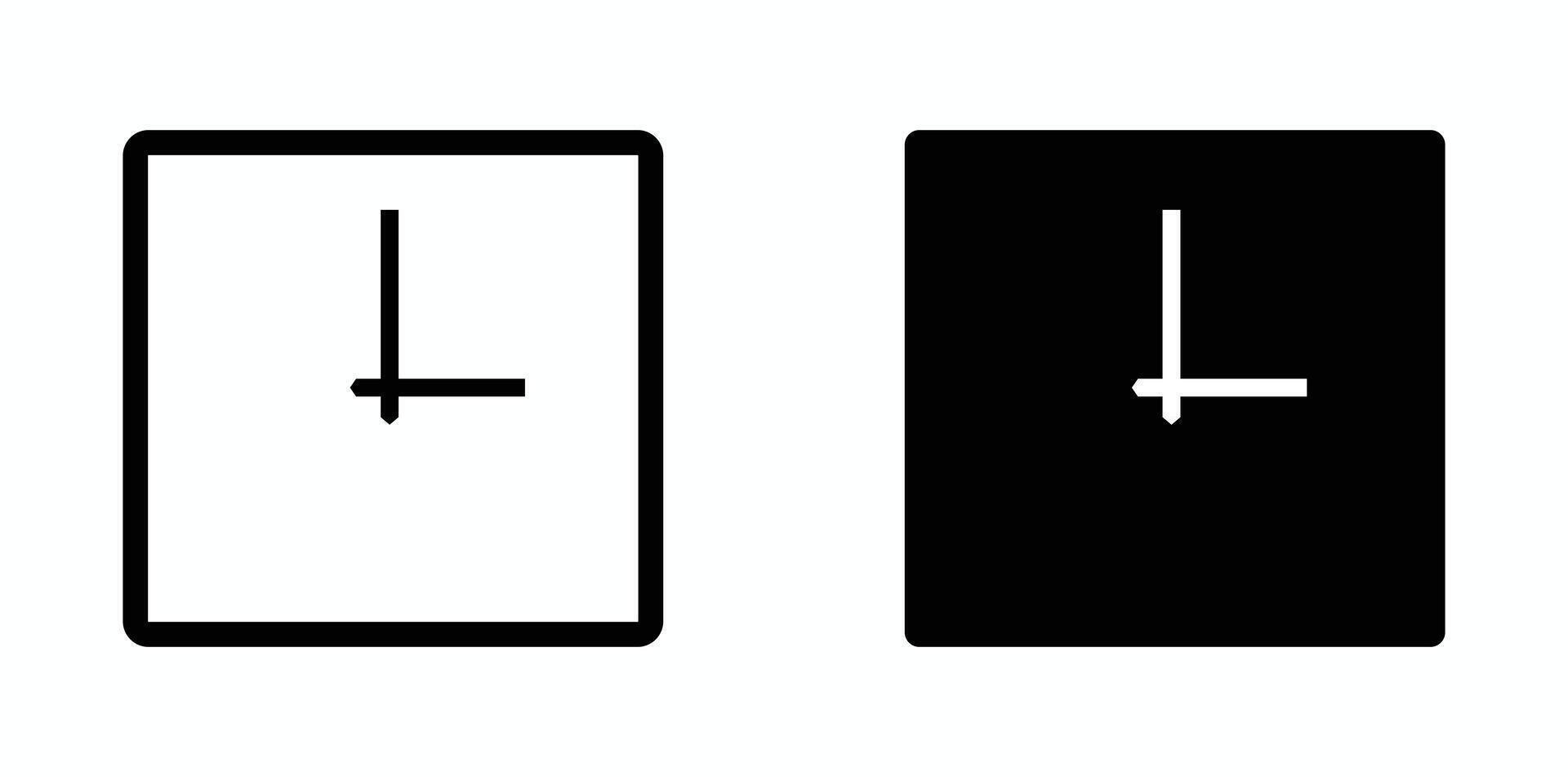Two square clock icons one white and one black background vector