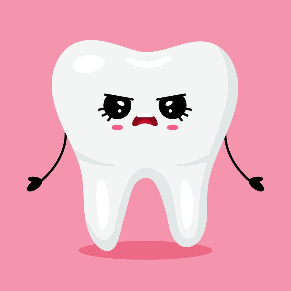 Cute Angry Tooth Character on Pink Background vector