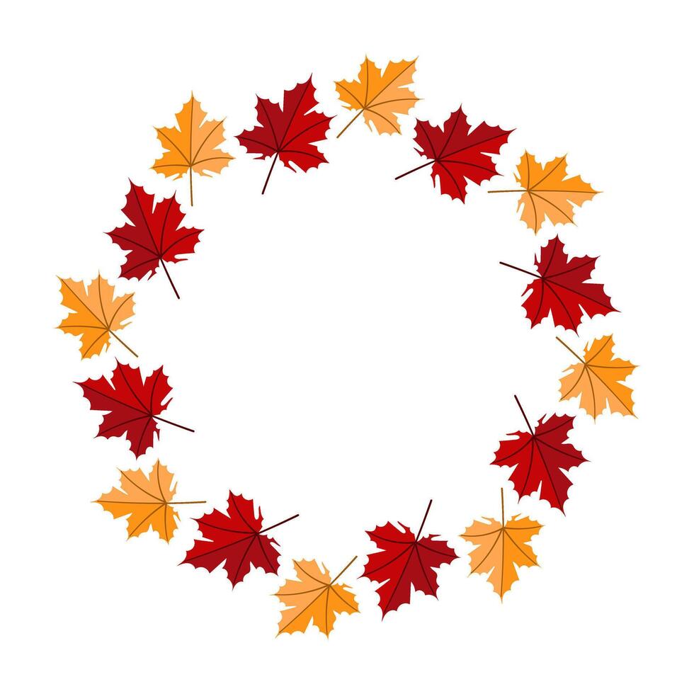Round Autumn Wreath with Red and Orange Maple Leaves vector
