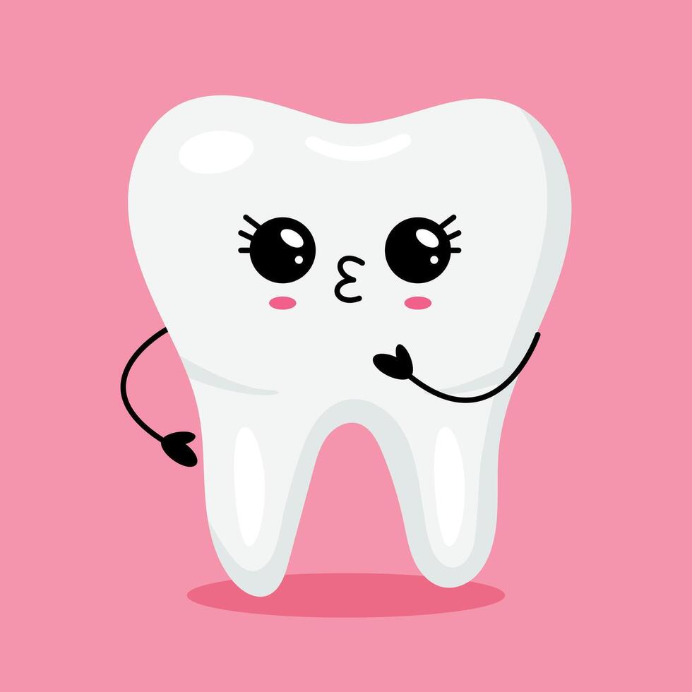 A cartoon tooth character promotes dental hygiene joyfully in a colorful kids design vector
