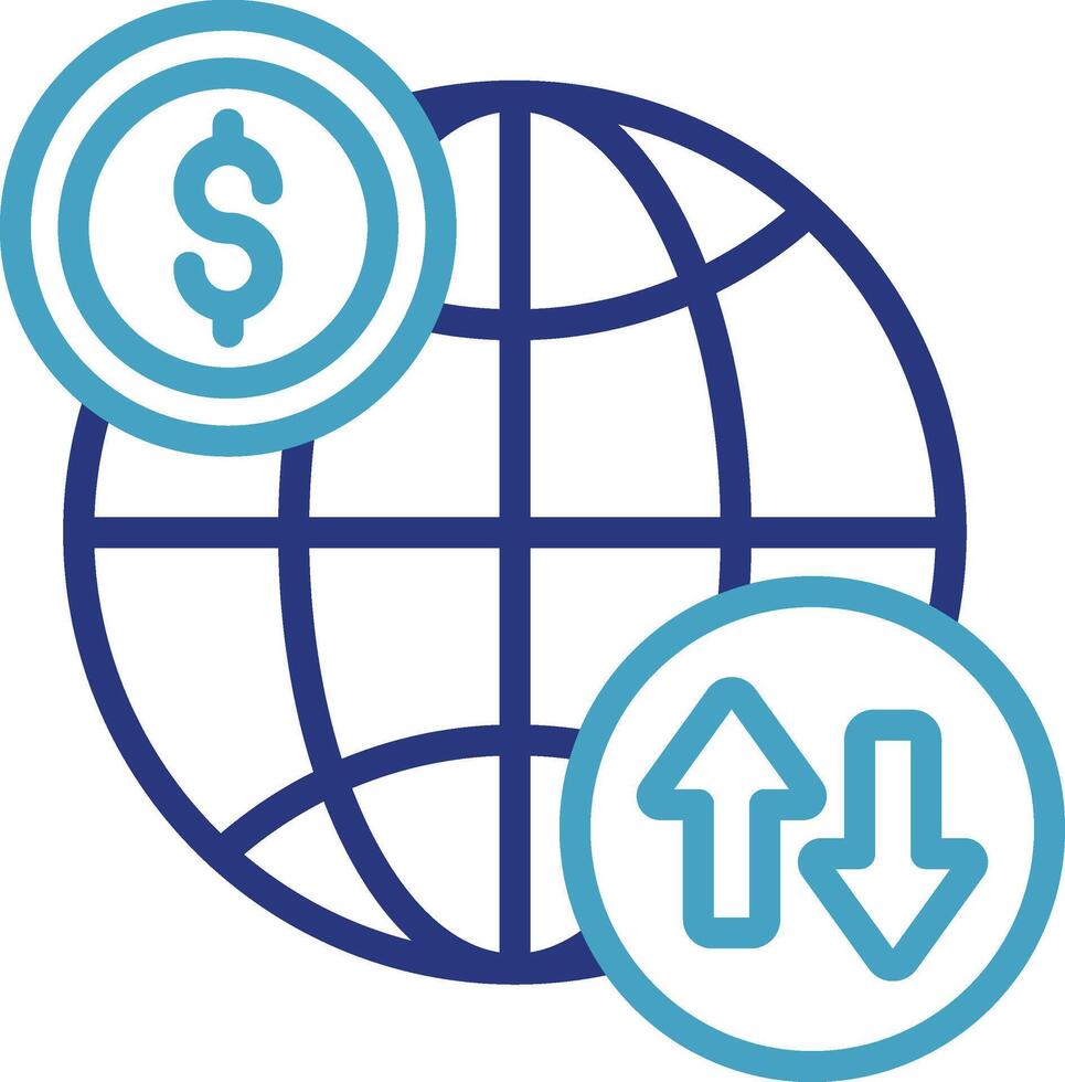 The global financial transaction or movement icon indicates international transfer features, currency rates, or trade data vector