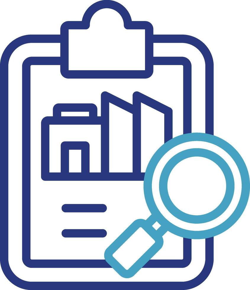 Single icon of a graphic document and a magnifying glass auditing in the process of verifying and validating financial reports or records. vector