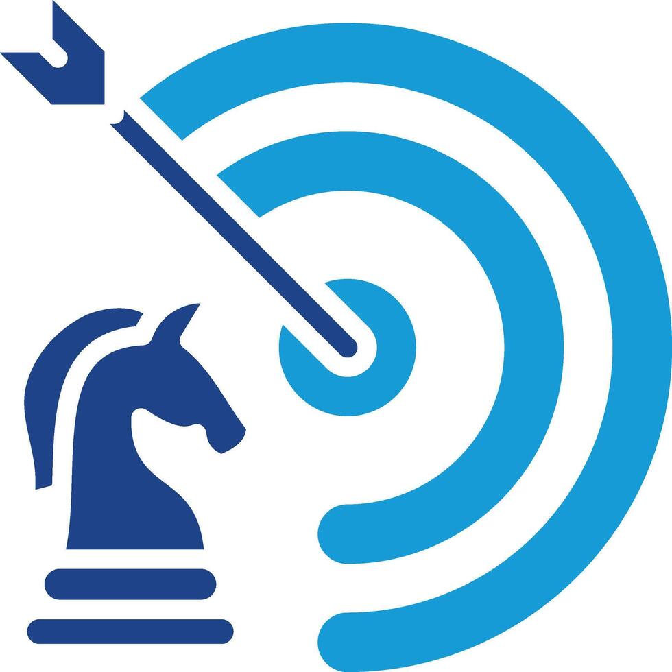 The combination icon of the chess horse piece with the target and the right strategy arrow will lead to accurate and successful goal achievement vector