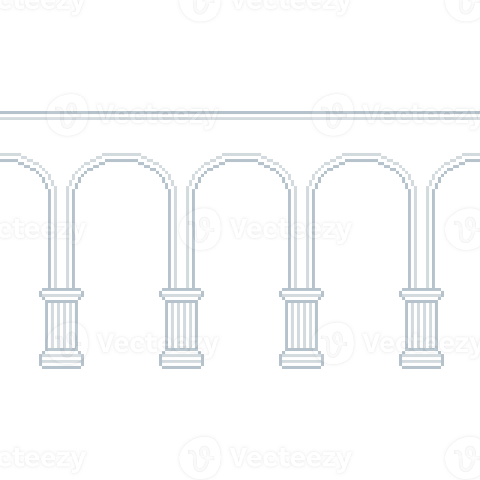 Pixel art colonnade with arches, classical front building architecture. Classic Ionic Columns png