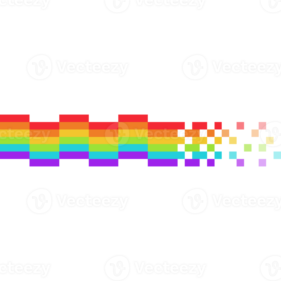 Pixel rainbow trail with fading pixelated effect. Rainbow stripes png
