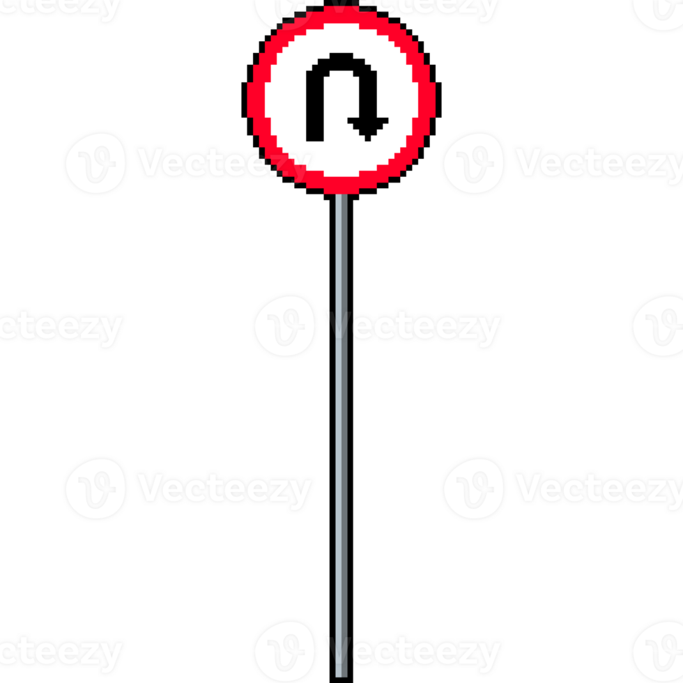 Pixel art U-Turn sign. Traffic sign in pixel style png
