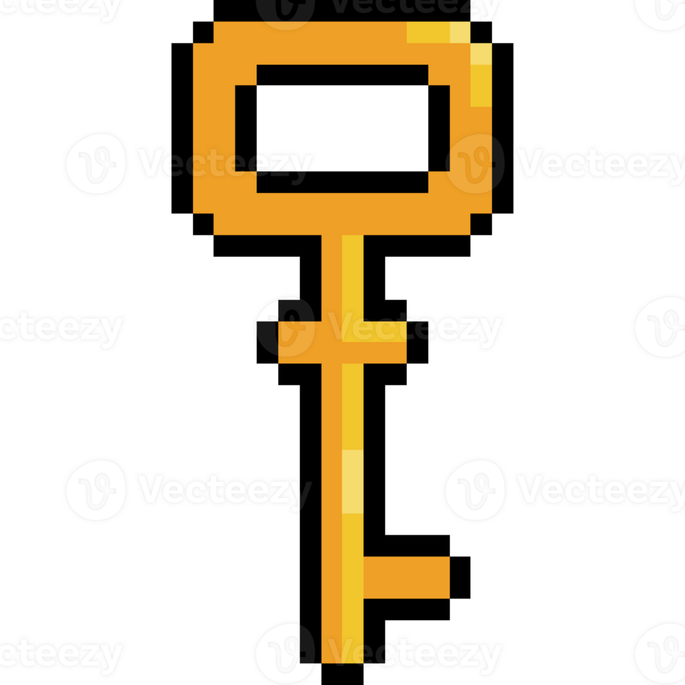Pixel art key. Vintage Golden key png