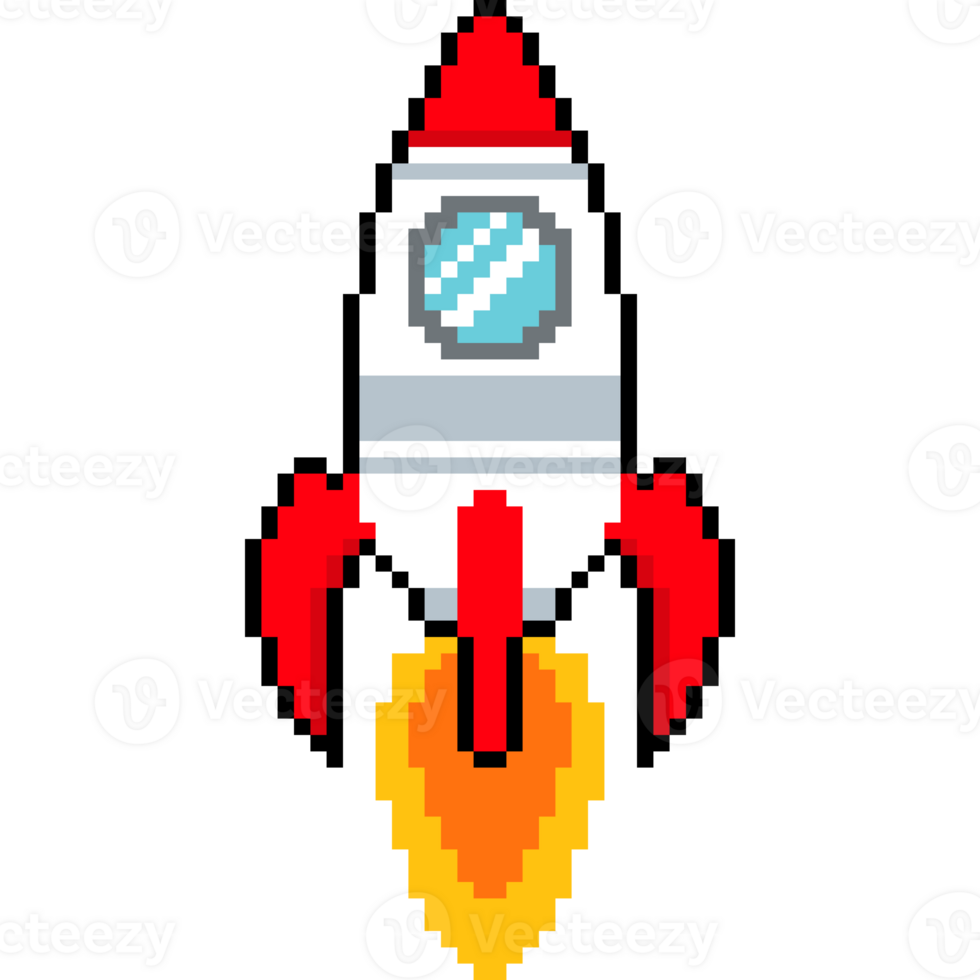 Pixel Rocket Launch. Retro 8-Bit Spacecraft. Spaceship icon in flat design png