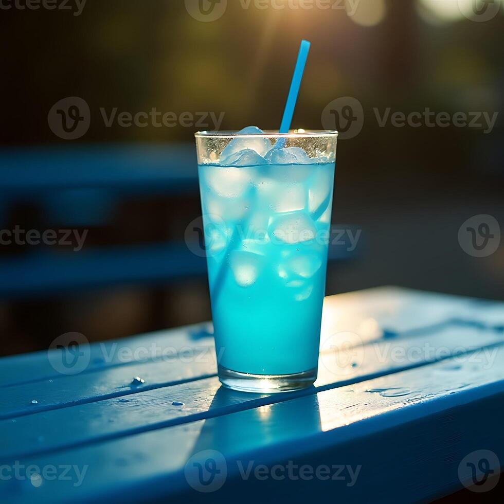 Refreshing Blue Drink with Ice on a Summer Day photo