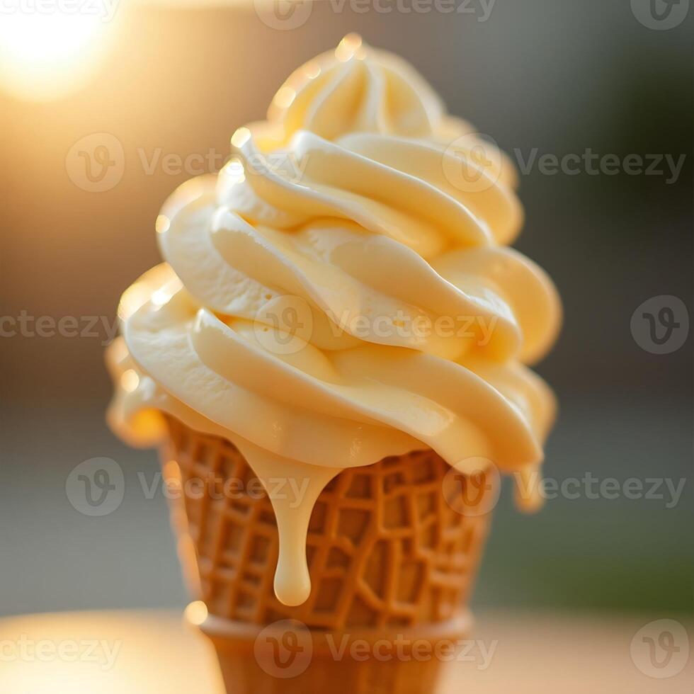 Ice Cream Cone with Vanilla Soft Serve Drizzling photo