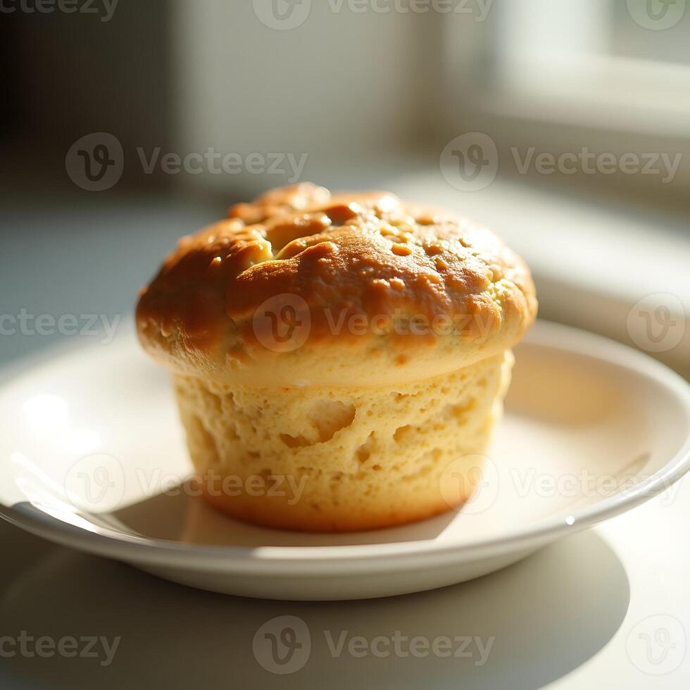Muffin on Plate Baking in Sunlight Close Up Food Photography photo