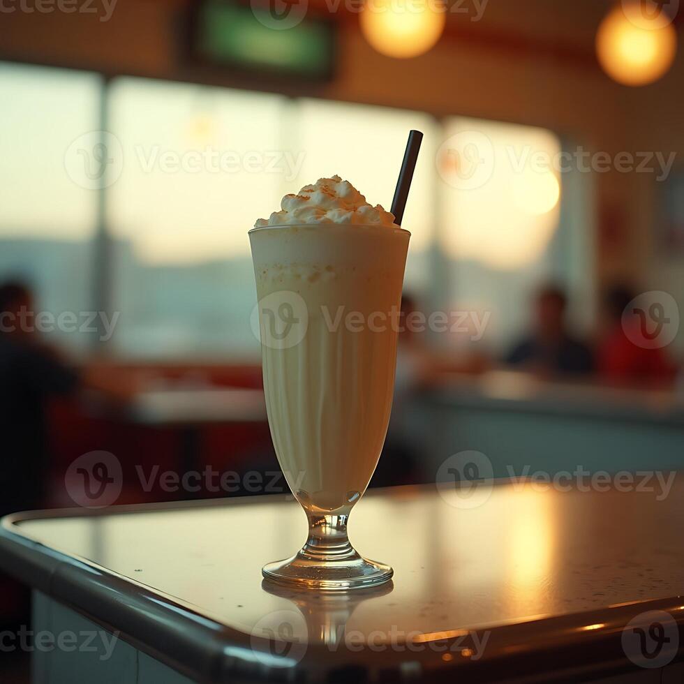 Milkshake with Cream on Table in Diner Setting photo