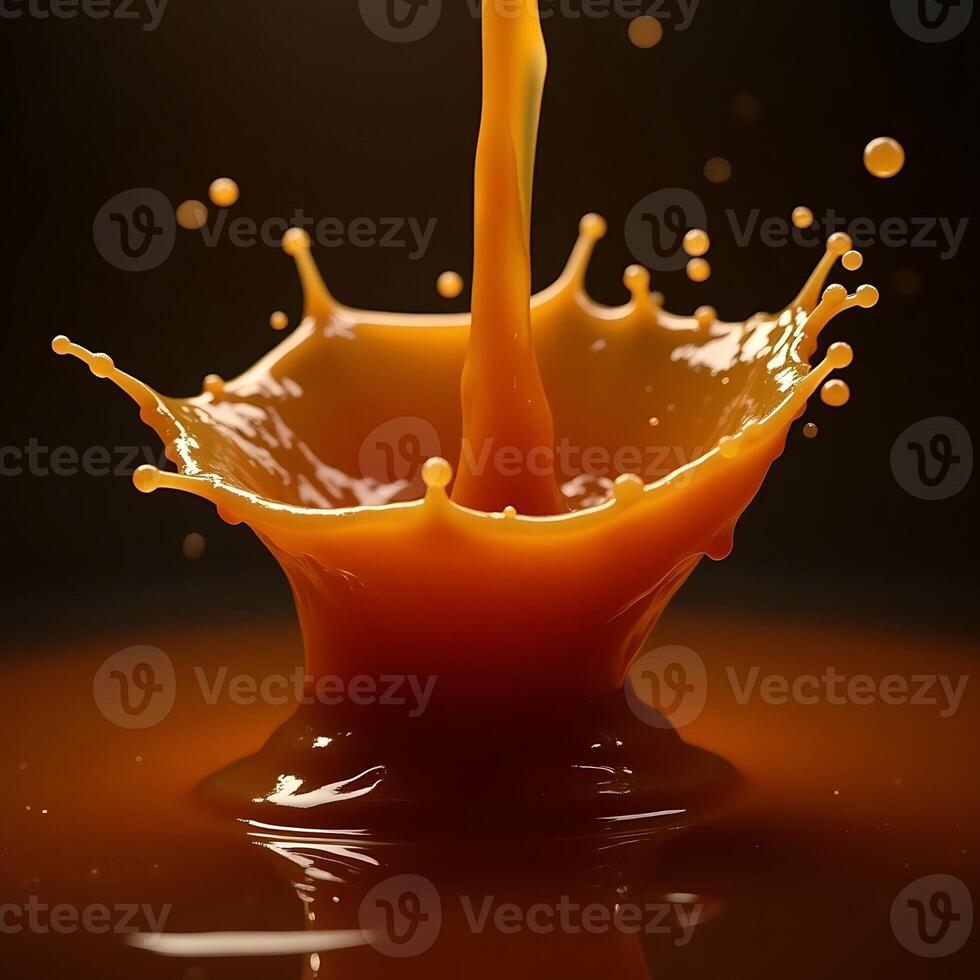 Liquid Pouring Creating Splash with Droplets and Dark Background photo