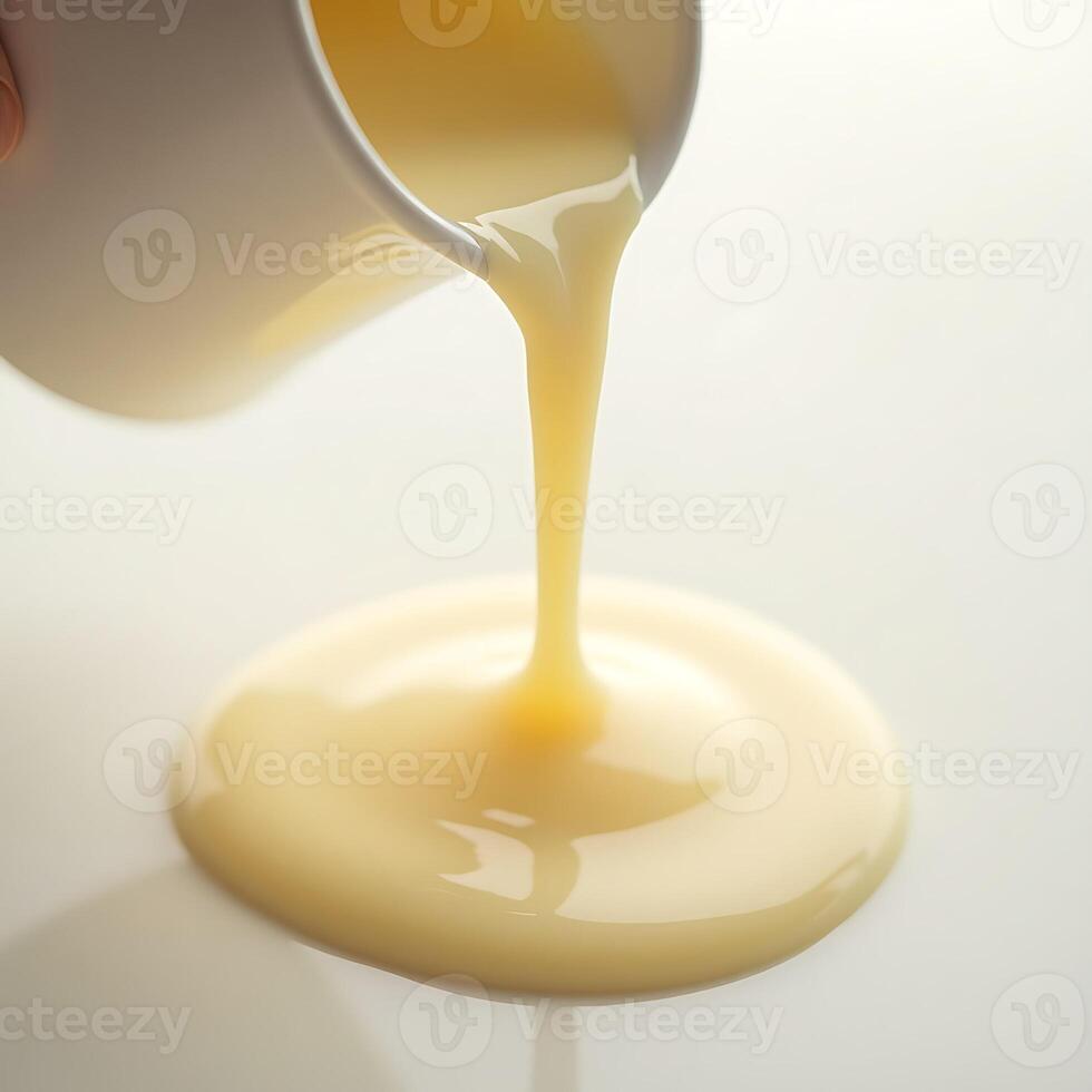 Pouring Sweet Condensed Milk From Pitcher on White Surface photo
