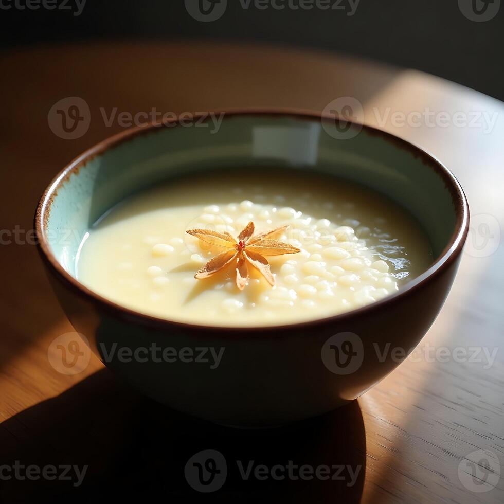 Creamy Tapioca Pudding in a Bowl with Star Anise Decoration photo