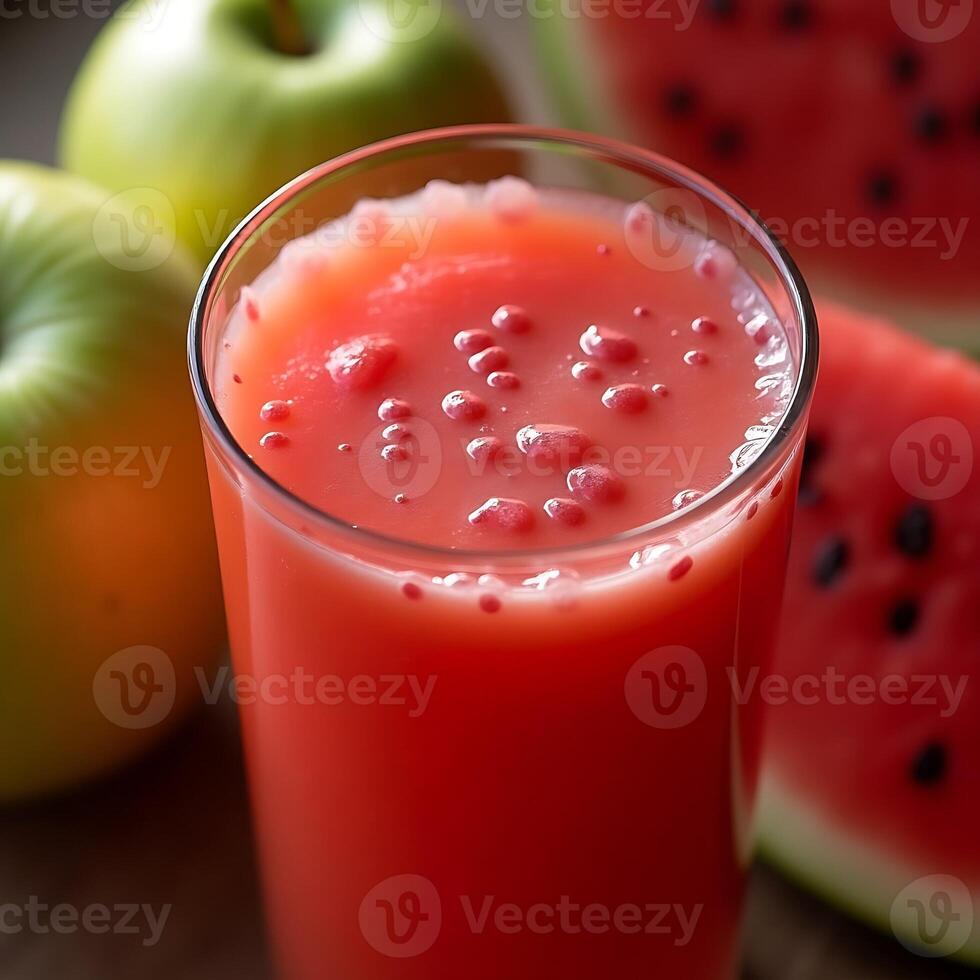 Drinking Watermelon Juice with Apples, Healthy Refreshment photo
