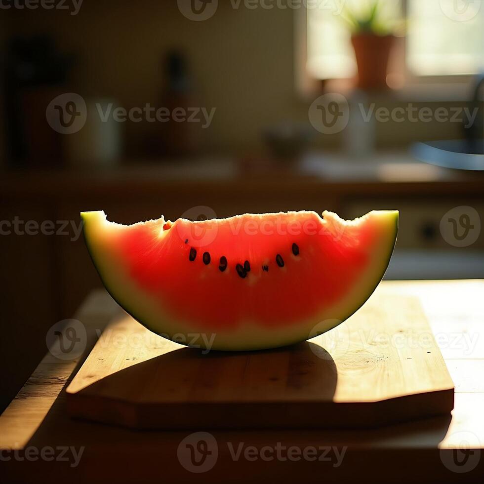 Watermelon Slice on Cutting Board in Natural Light photo