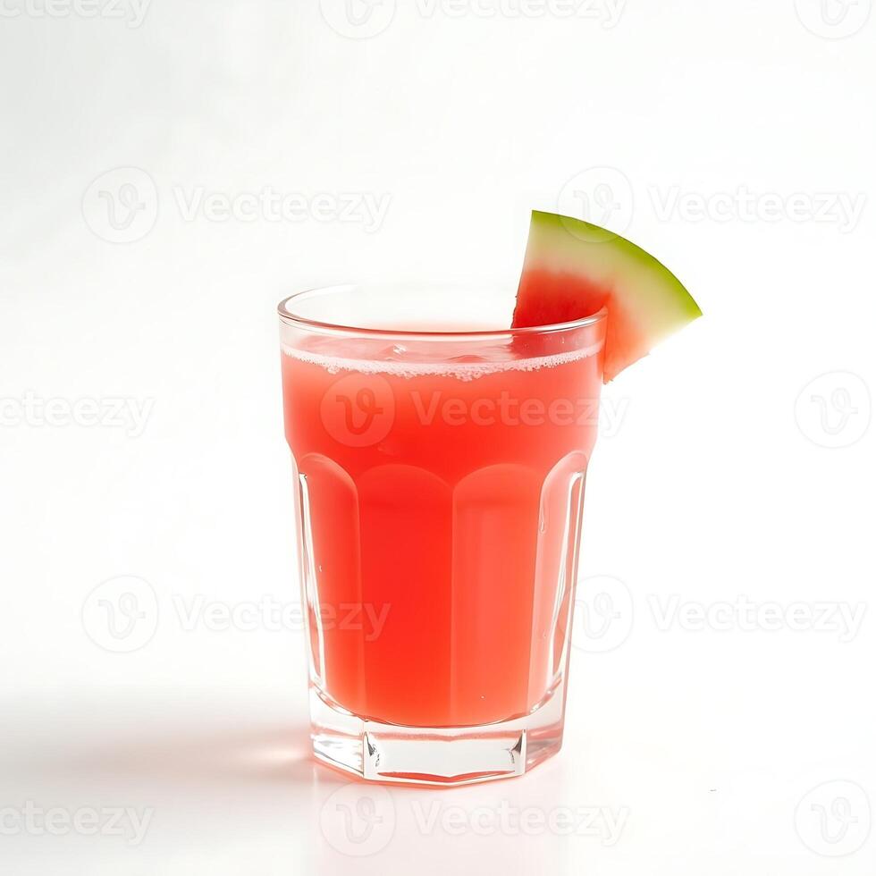 Refreshing Watermelon Drink with Slice in Glass on White Background photo