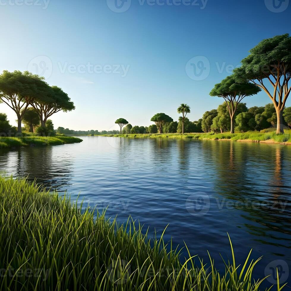 A river with trees and grass in the background photo