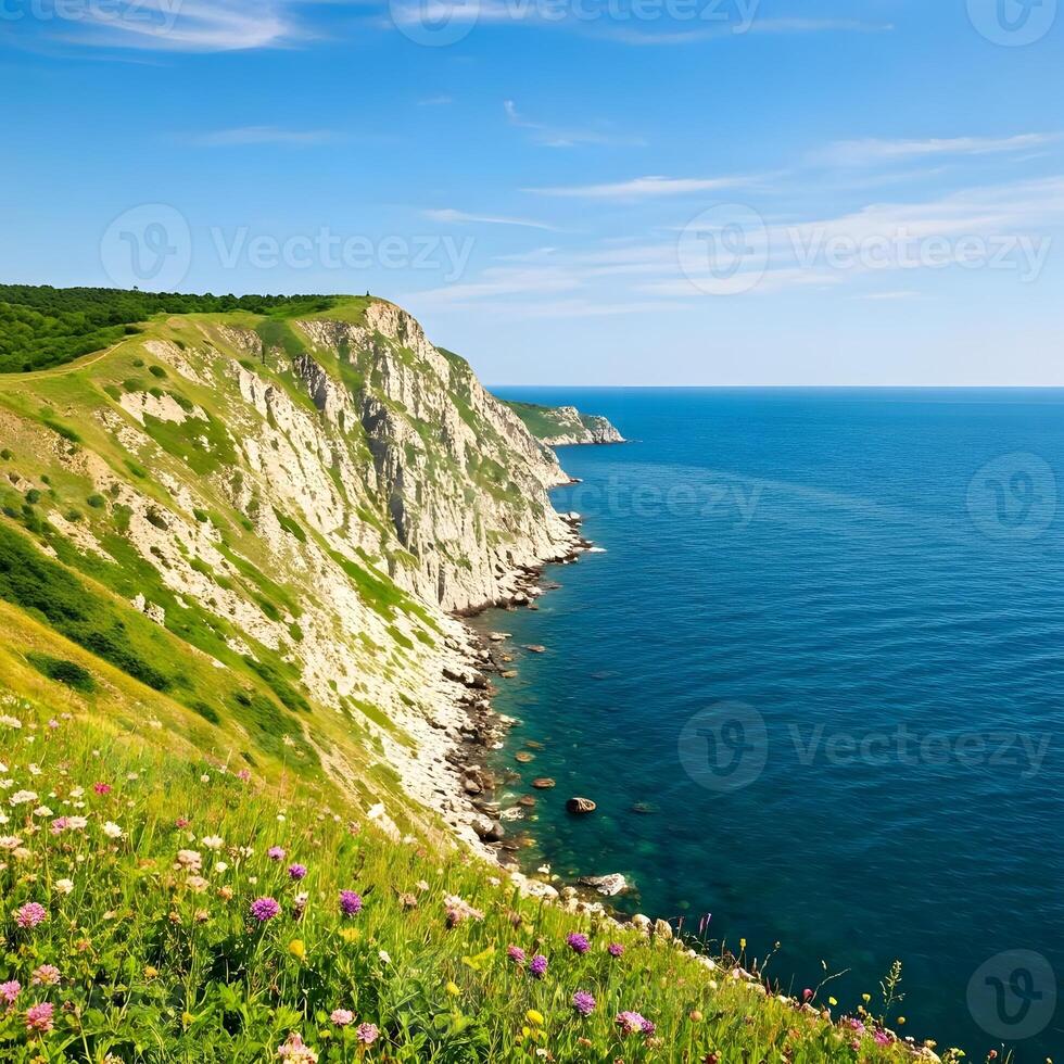 Beautiful view of the cliffs and sea in dorset, england photo