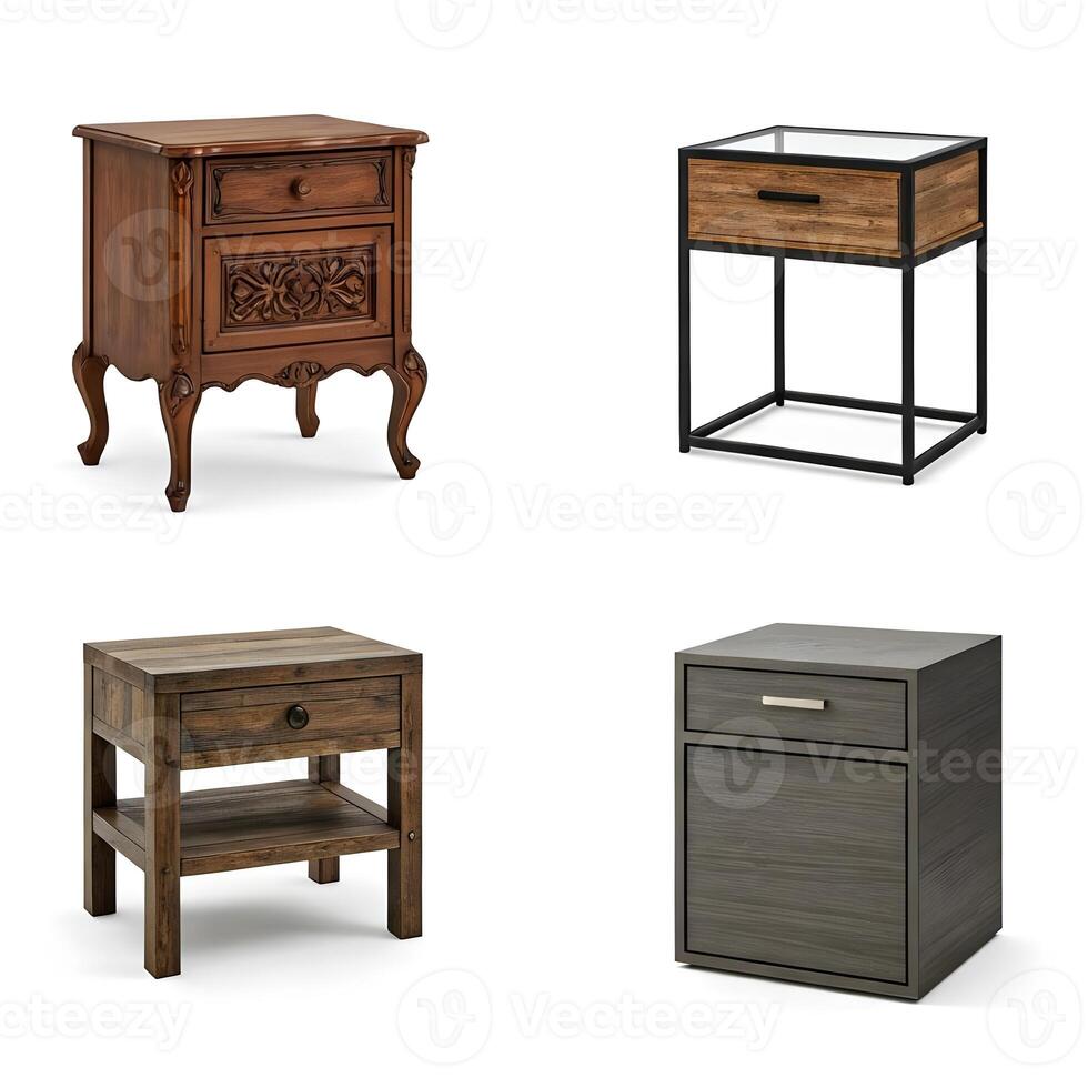 Four different types of nightstands and tables photo