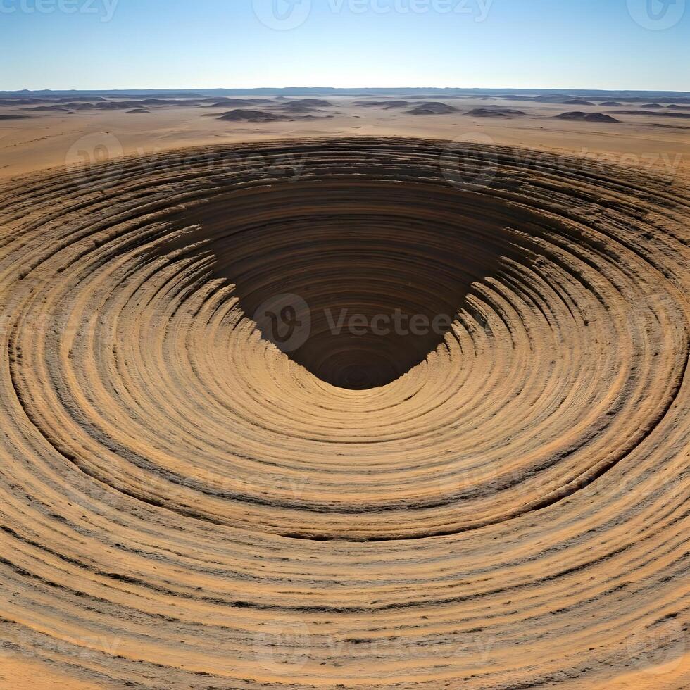 A large hole in the desert with sand in it photo