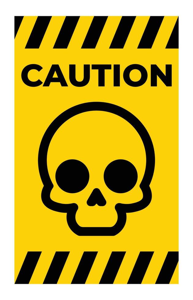 Caution Sign Featuring Skull and Crossbones on Bright Yellow Background vector