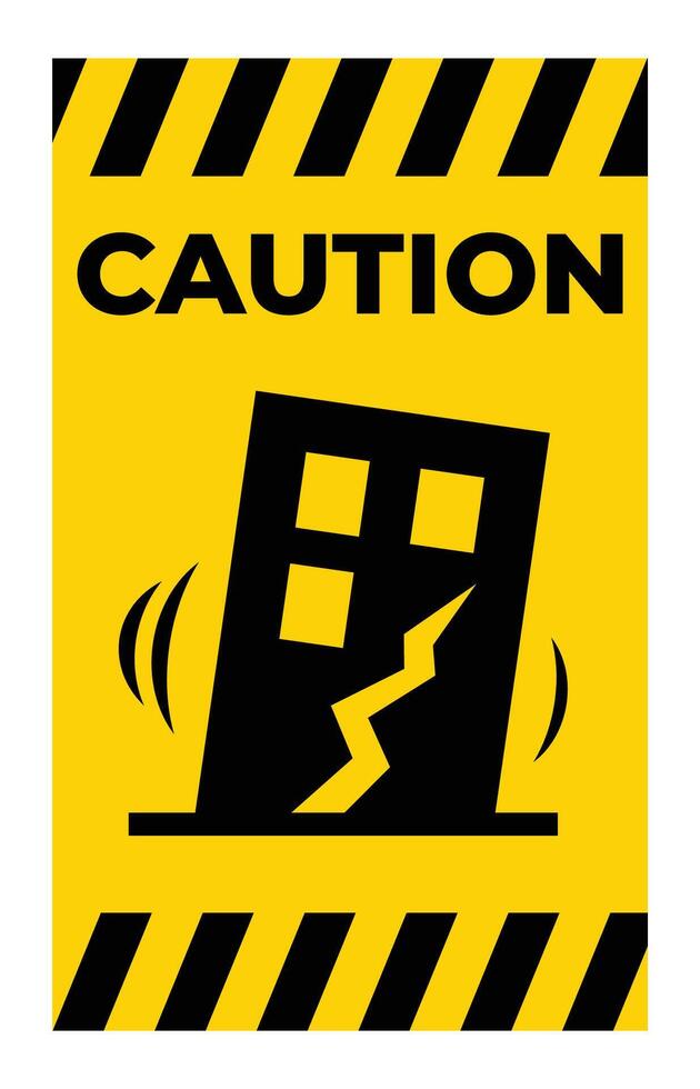 Caution Sign Showing Door With Crack and Warning Symbols in Yellow Design vector