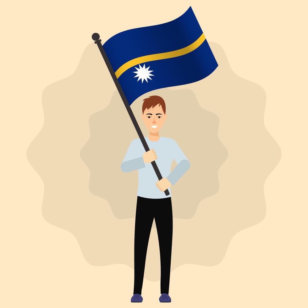 Happy Man Holding Nauru Flag vector