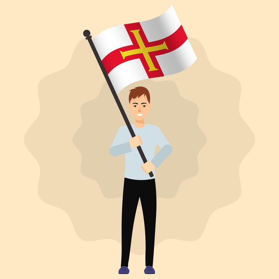Happy Man Holding Guernsey Flag vector