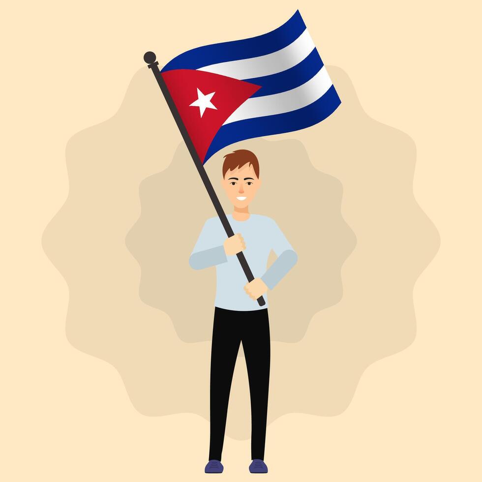 Happy Man Holding Cuba Flag vector
