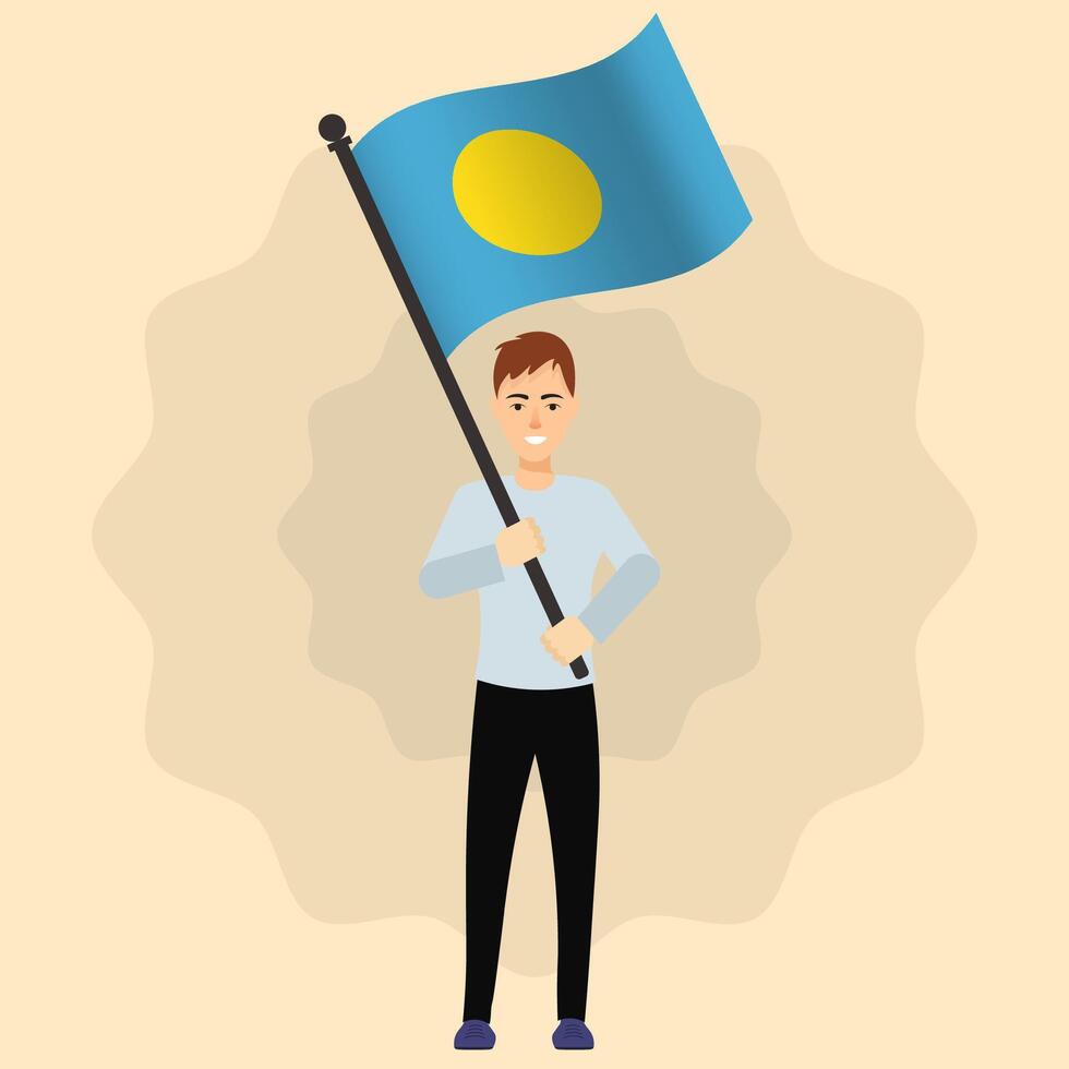 Happy Man Holding Palau Flag vector