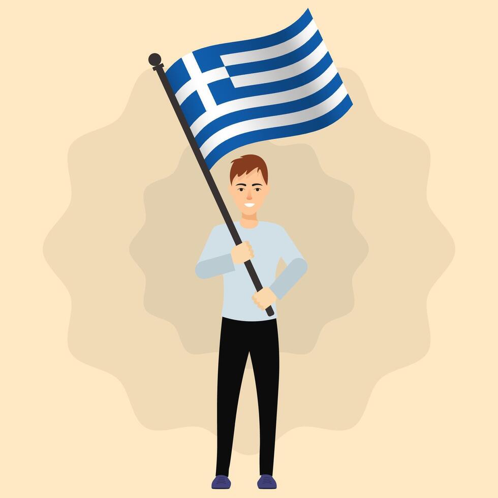 Happy Man Holding Greece Flag vector
