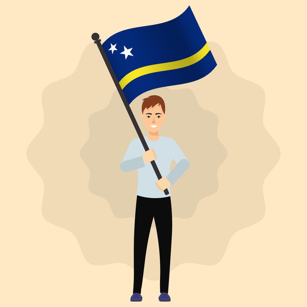 Happy Man Holding Curacao Flag vector