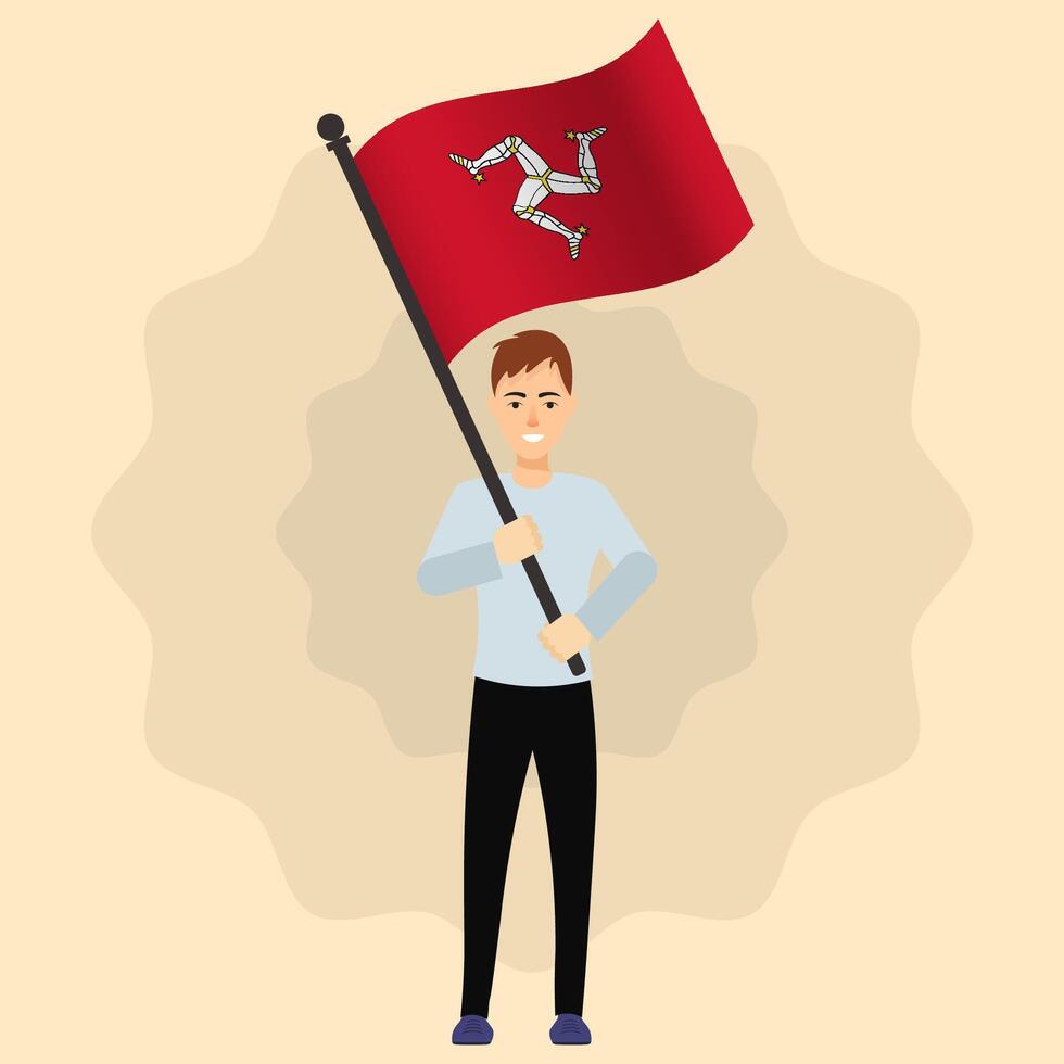 Happy Man Holding Isle of Man Flag vector