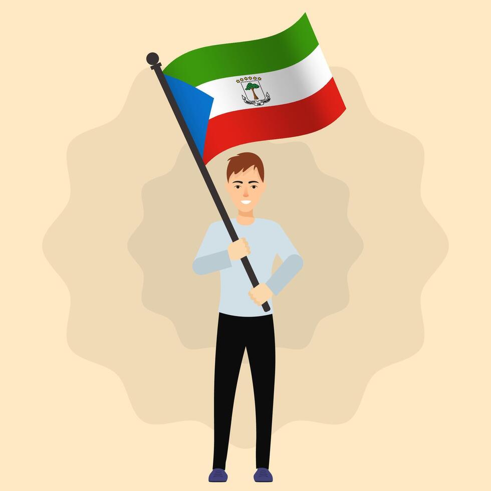 Happy Man Holding Equatorial Guinea Flag vector