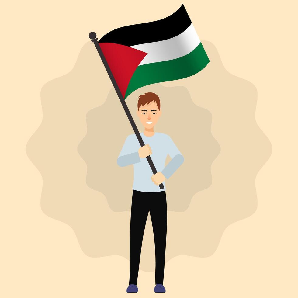 Happy Man Holding Palestine Flag vector