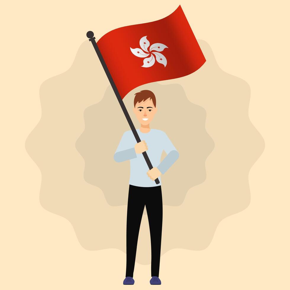 Happy Man Holding Hong Kong Flag vector