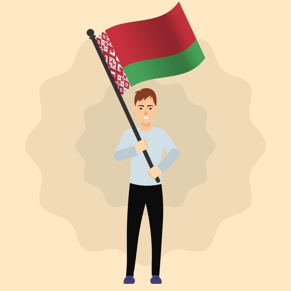 Happy Man Holding Belarus Flag vector