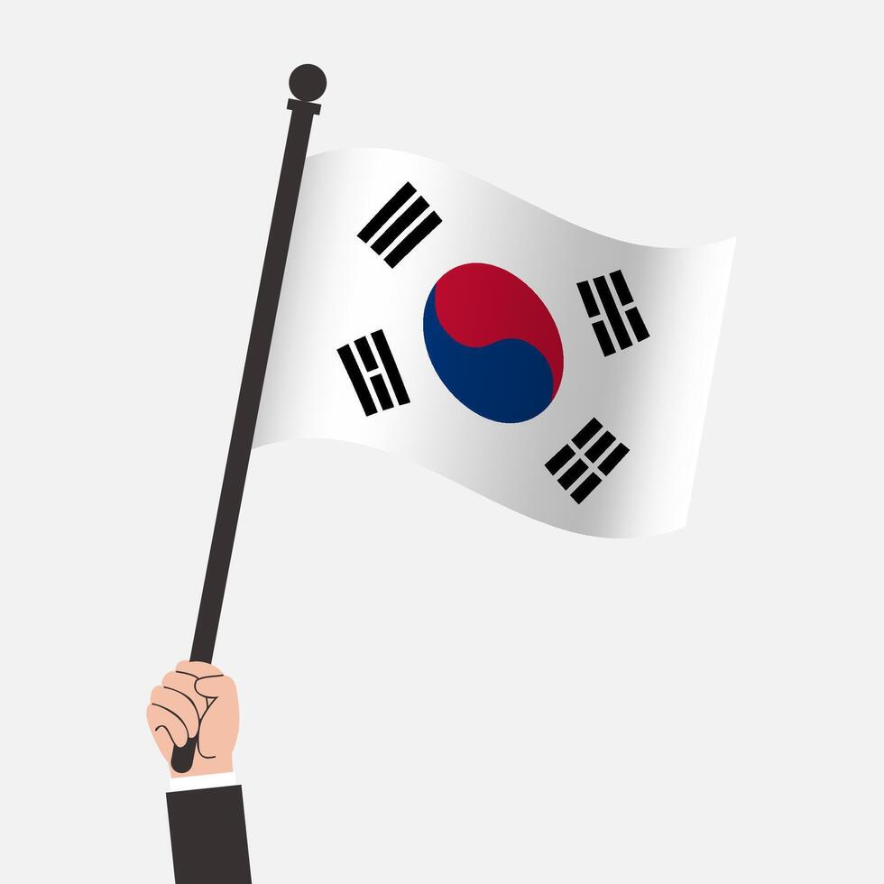 Hand Holding South Korea Waving Flag vector